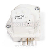 A white 4-pin defrost timer for a Godrej refrigerator