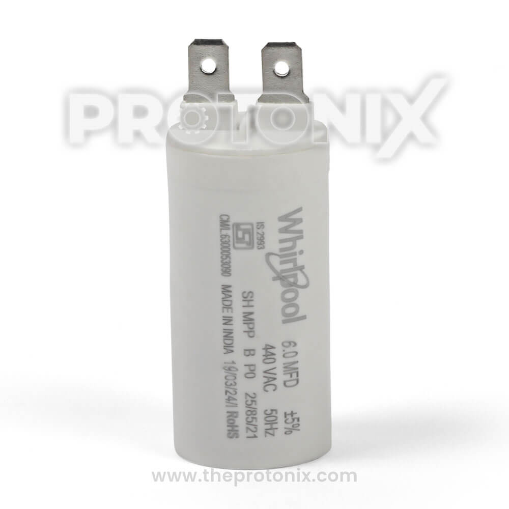 6 MFD capacitor for Whirlpool semi-automatic washing machine with connectors