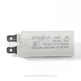 Side profile of 6 MFD motor start capacitor used in Whirlpool semi automatic washing machine