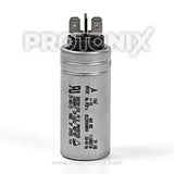 Front view of 10 MFD capacitor with connectors for fully automatic washing machine