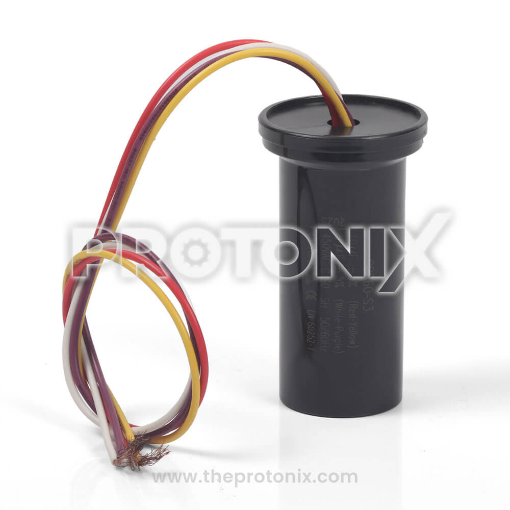 Front view of electrical 10.5 MFD capacitor used in semi-automatic washing machine