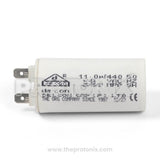 Side profile of 11 MFD capacitor for Whirlpool fully automatic washing machine