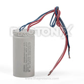 Front view of 12+5 MFD capacitor for semi-automatic washing machine with wires