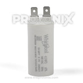 Front view of 4 MFD capacitor with connector for Whirlpool semi-automatic washing machine