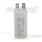 Front view of 4 MFD capacitor with connector for Whirlpool semi-automatic washing machine