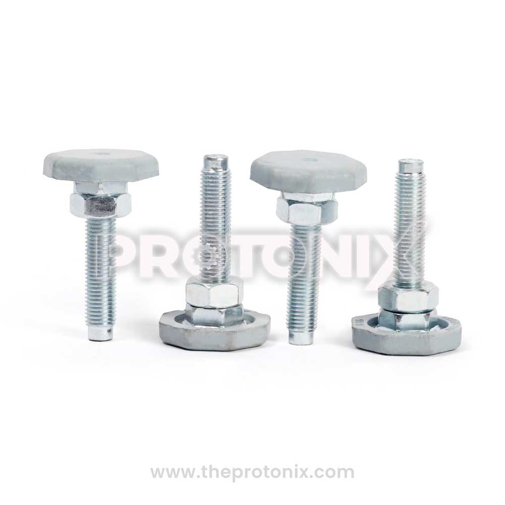 A set of four silver legs for front-load washing machine.