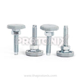 A set of four silver legs for front-load washing machine.