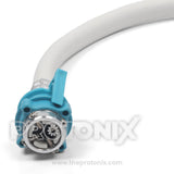 Close-up of 1.5m Inlet pipe for fully automatic front-load washing machine with white flexible pipe