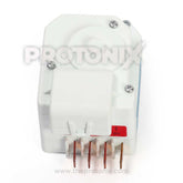 A white 4-pin defrost timer for LG refrigerator