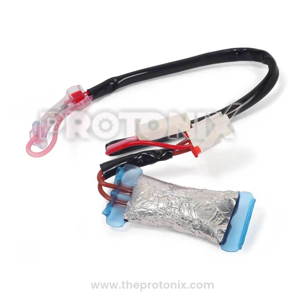 A bimetal wire for a Samsung refrigerator, with visible connectors and a metallic foil part