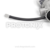 Close-up of LG front-load washing machine drain pump outlet hose