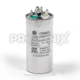 Front view of capacitor 45+2uF for air conditioner with labeled terminal caps
