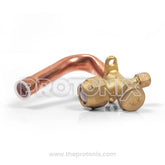 Full view of 5/8-inch L-Type service valve showing angled copper pipe and brass connection fittings for split AC