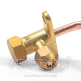 Outdoor AC service valve 1/4-inch L-Type design with angled copper pipe and brass connector