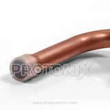 Close-up view of 1/2-inch L-type AC outdoor service valve with copper pipe and nut