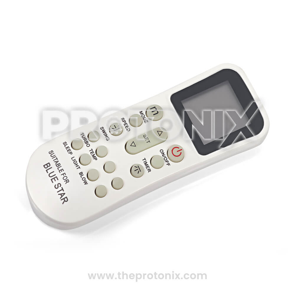 AC remote control for Blue Star and Lloyd with smooth surface and easy-to-read buttons