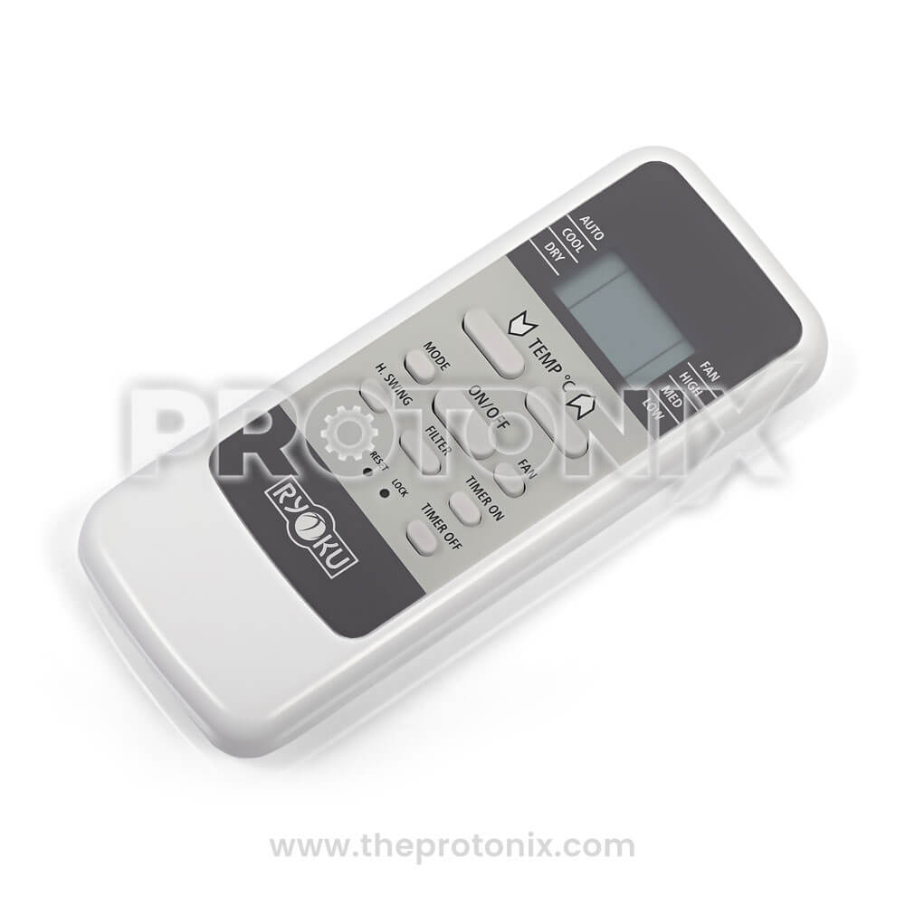 Front view of AC remote control for Ryoku (Hitachi) with quick access buttons