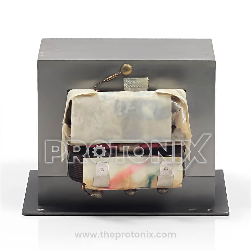 Front view of transformer for microwave oven with high-voltage coil