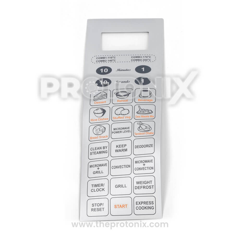 Front view of 25SC4 touchpad membrane for IFB microwave oven with printed control panel