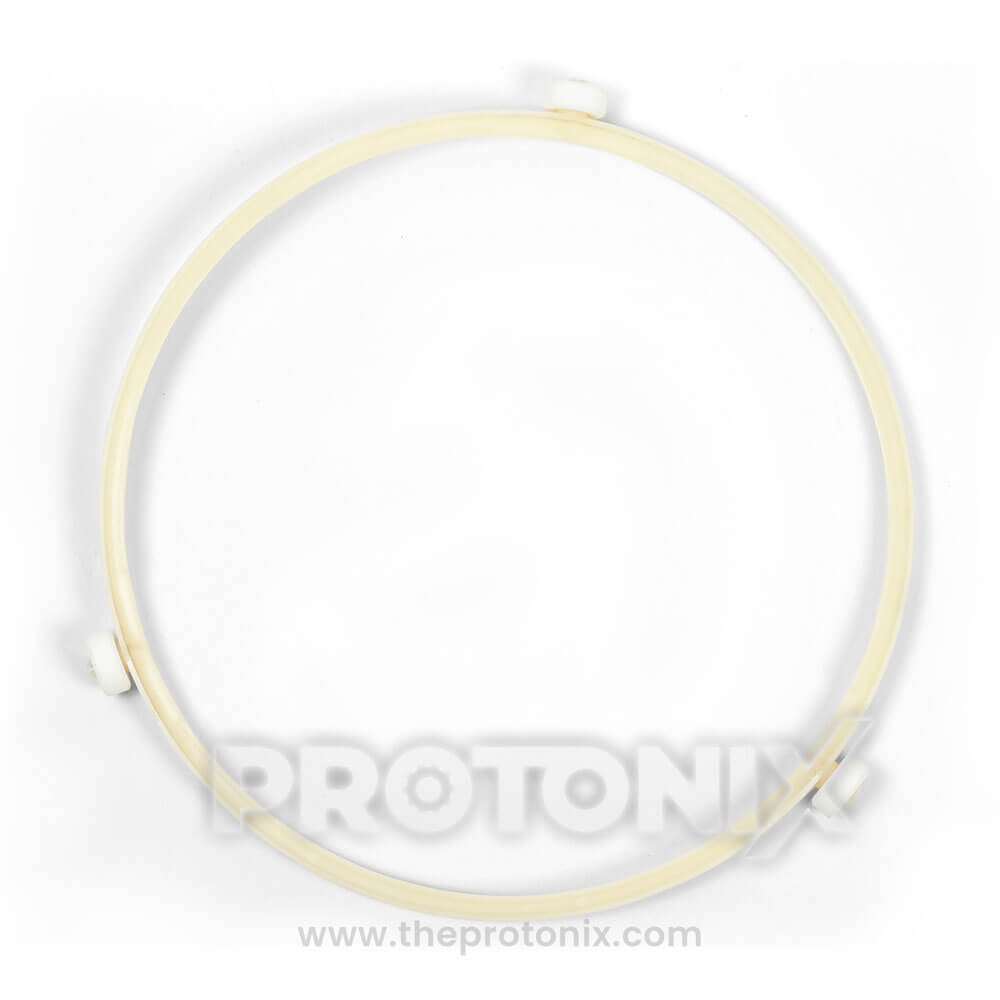 Front view of turntable support ring for microwave oven with evenly spaced wheels