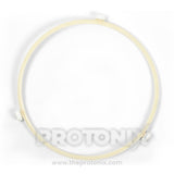 Front view of turntable support ring for microwave oven with evenly spaced wheels