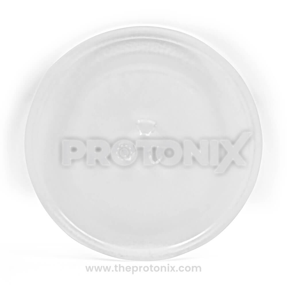 Front view of turntable glass tray plate for microwave oven (10-inch) showing clear glass surface
