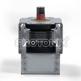 Front view of magnetron for microwave oven showing antenna and mounting base