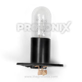 Lamp for microwave oven with heat-resistant glass and metal fitting