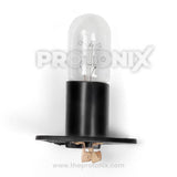 Lamp for microwave oven with heat-resistant glass and metal fitting