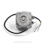 Top view of 10W fan motor for deep freezer with round casing and connector wires