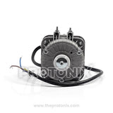Front view of 10W fan motor for deep freezer with visible shaft and wires