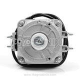Front view of 5W fan motor for deep freezer with visible shaft and cable