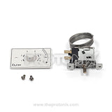 Thermostat for deep freezer with control knob, coiled sensor, and screws