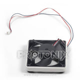 Close-up of HH0004140A 3-wire DC fan motor for Hitachi refrigerator with wiring terminals