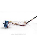 Close-up of blue connector and colored wires used in DL-5985ZYEB DC fan motor for Bosch refrigerator