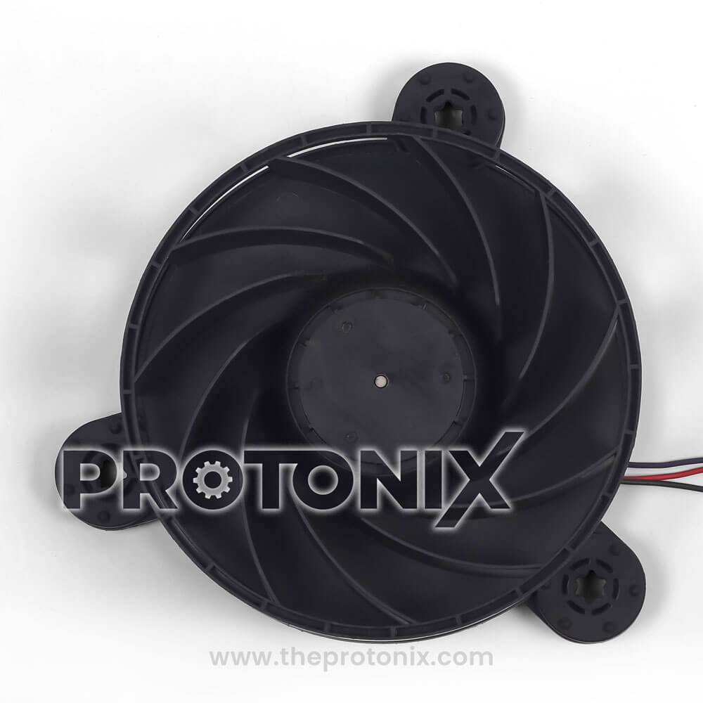 Front view of DC fan motor for Haier refrigerator showing wires-black color