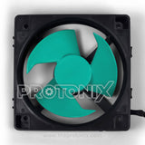 Front view of RSE11338AYM1 2-Wire DC fan motor for refrigerator with fan blades