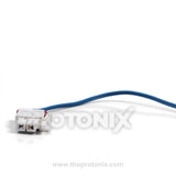 Close-up of blue-wire temperature sensor for Samsung refrigerator showing wire connection