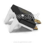 Side profile of 1/8HP OLP for single door refrigerator showing metal terminals