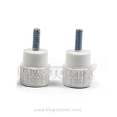 Front view of adjustable legs for refrigerator with screw threads and locking system-white