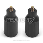 Front view of adjustable legs for refrigerator (Black) showing screw threads and locking system