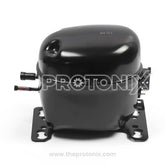 Front view of MA72LHEG compressor for LG refrigerator with pipe fittings and stand