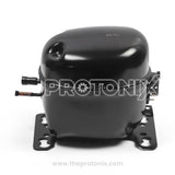 Front view of MA72LHEG compressor for LG refrigerator with pipe fittings and stand