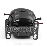 Bottom view of MA72LHEG compressor for LG refrigerator showing metal base plate with holes