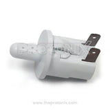 Side profile of 2-pin door switch for Godrej refrigerator with button and connection pins