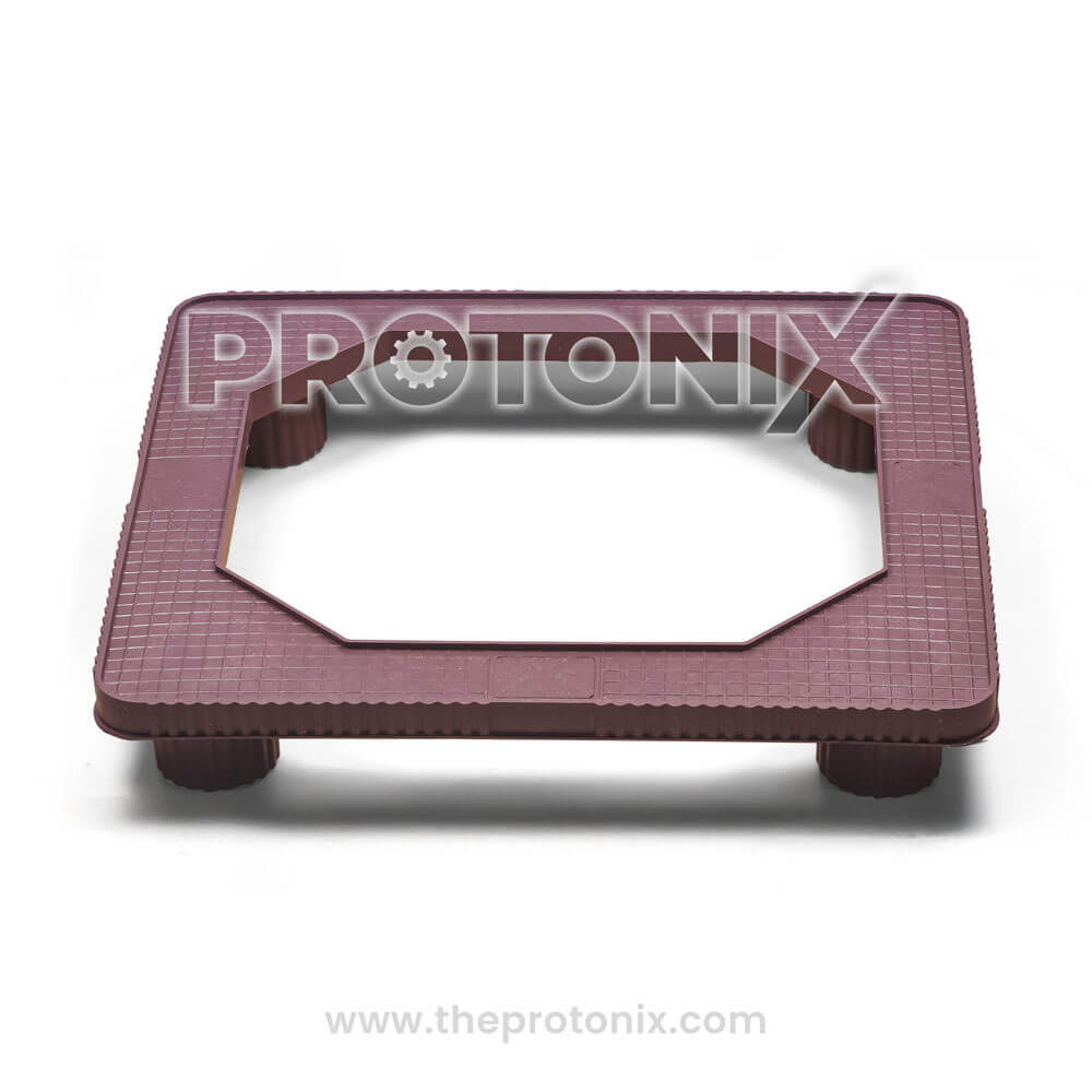 Front view of stand for double-door refrigerator with strong base and support structure