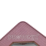 Corner view of stand for double-door refrigerator showing joints and smooth finish