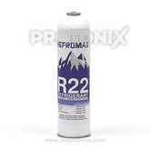 Front view of R22 refrigerant gas bottle for air conditioner with printed branding label