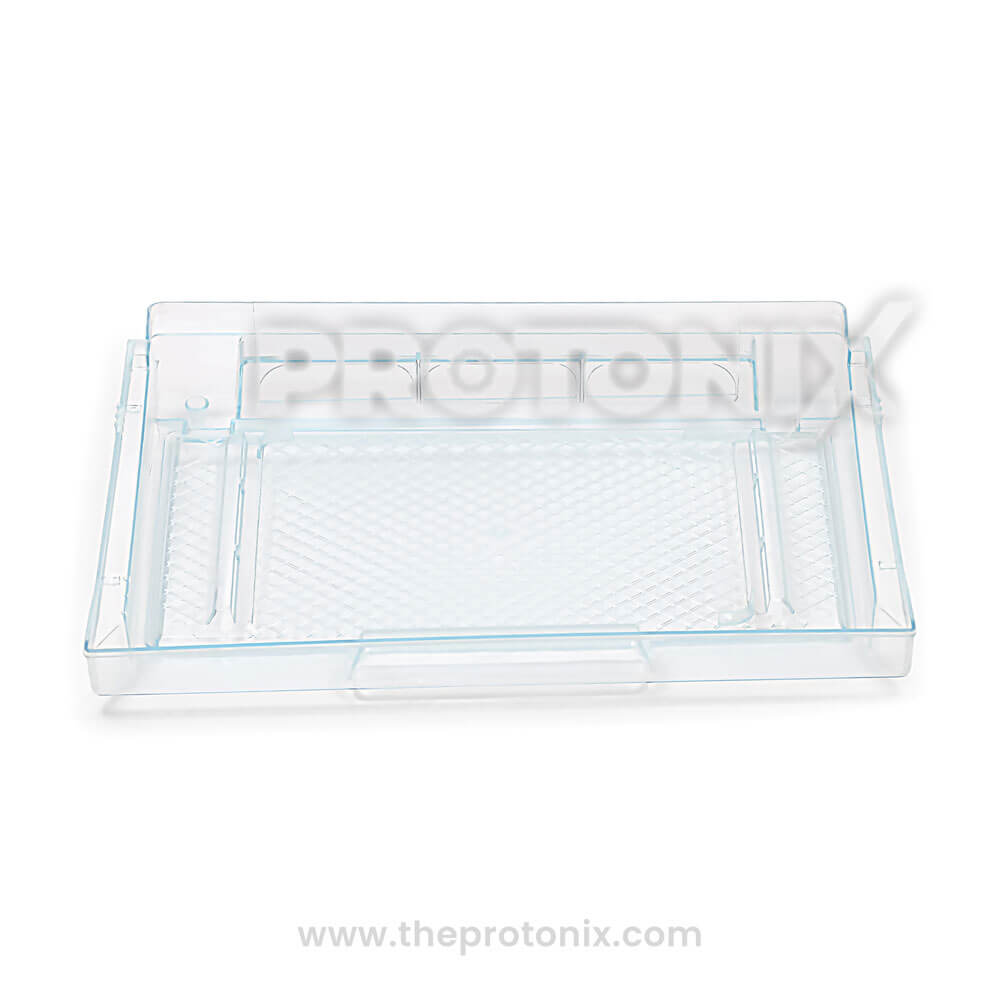 Front view of chiller shelf tray for Samsung single-door refrigerator with transparent finish