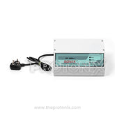 Front view of Sonix ST100DX voltage stabilizer 1 kVA with digital display and power cord